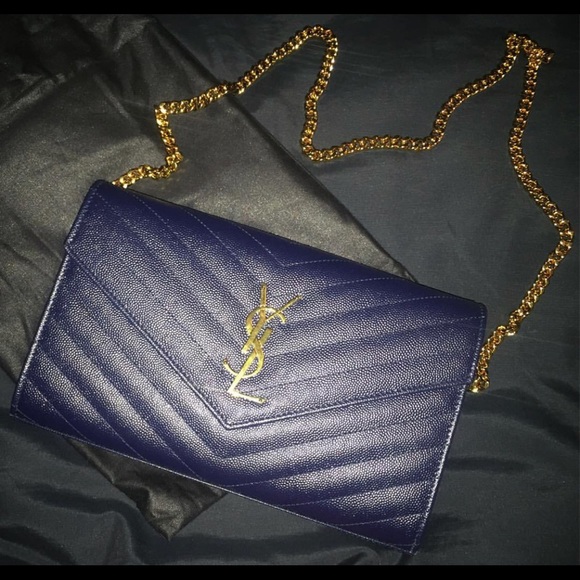 saint laurent quilted leather wallet on a chain